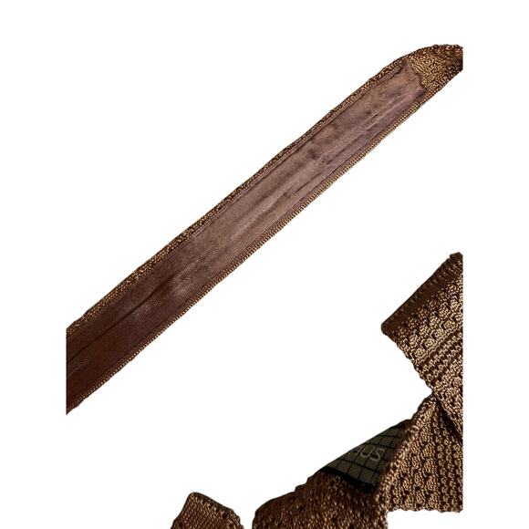 Vintage Tiberius Textured Knit Flat Bottom Silk Tie Mocha Brown - Picture 4 of 5